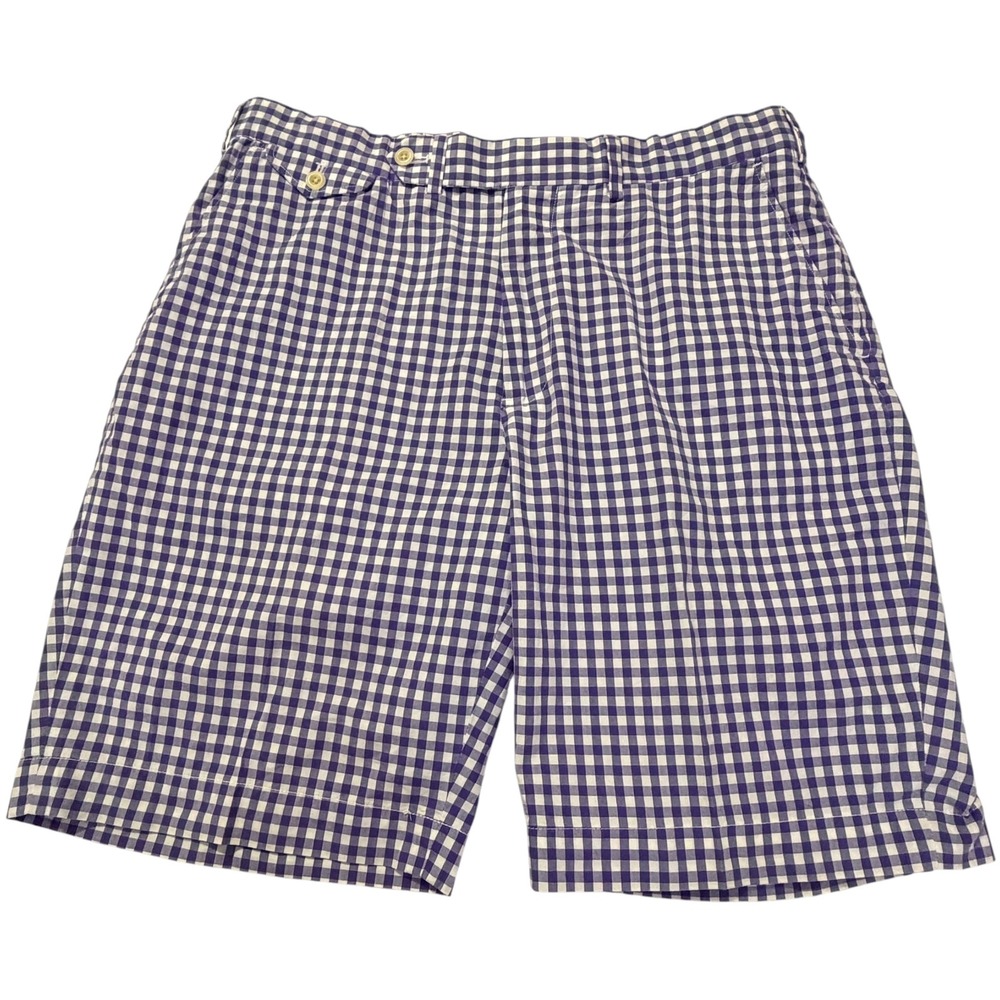 Polo Golf Ralph Lauren Mens Purple Gingham Check Cotton Links Fit Shorts 34